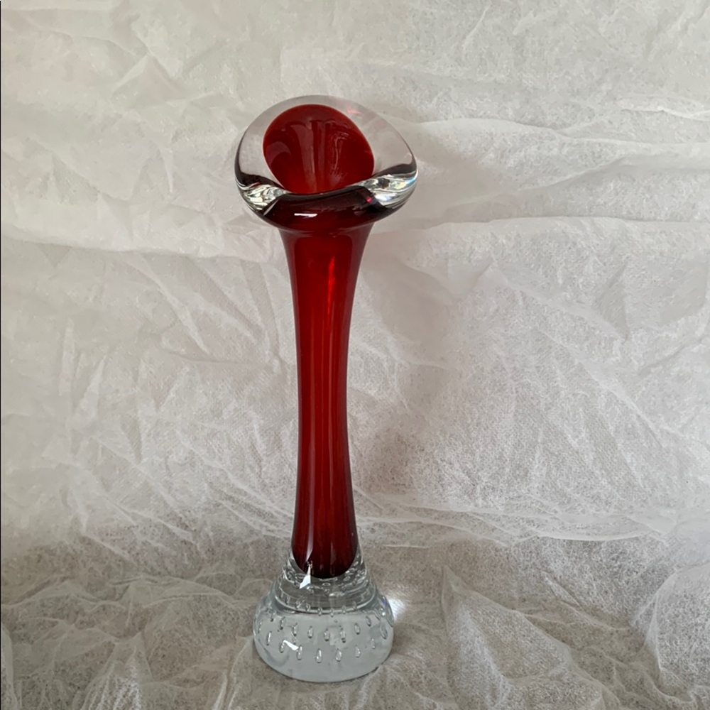 Vintage By  Bo Borgstrom  For Aseda Sweden Cased Glass Mouth-Blown Red Vase